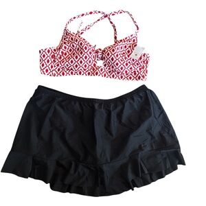 Shade & Shore plus size swimwear bikini top & swim skirt 2X New
